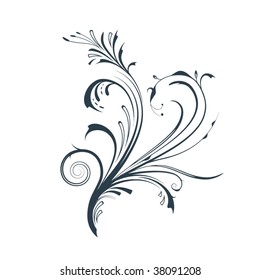 Vectorized scroll design element with floral ornaments