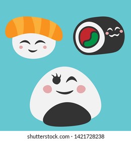 Vectorized smiling pieces of sushi.