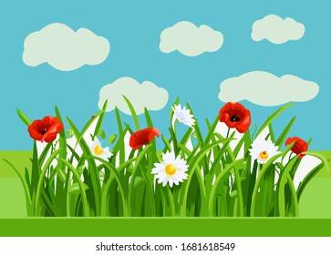 vectorized spring plant and flowers landscape