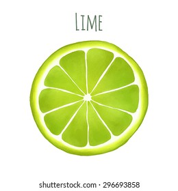 Vectorized watercolor drawing of a green lime isolated on white background.