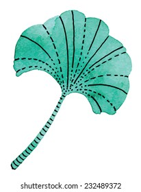 Vectorized watercolor hand drawing - leaf of Ginkgo biloba