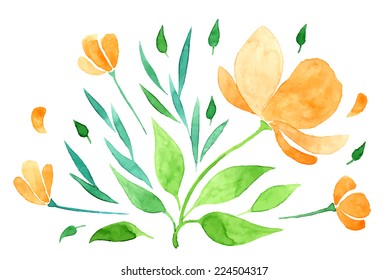 Vectorized watercolor hand drawing orange flower - floral theme