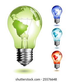 vector-lightbulb with world-map, four different color-versions