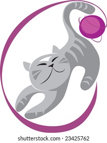 Vector.Little young cat smile and playing with ball