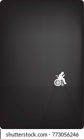 Vector-Minimal image of disabled on wheel chair and praying to God. Silhouette of man who is capability or sick person on wheel chair.The shadow glow in the darkness.Concept of faith,hope or painful.