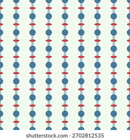 vector,Minimal vertical geometric pattern featuring repeating blue circles with red accents on a soft light background. Ideal for modern textiles, wallpapers, and packaging design.