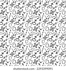 Vector.Pattern Pattern.Doodle.Arrows.Crosses.Circles.Picture.Black On White Background.Poster.Advertising.Print for Textile.Infographics.Web Design.Social Networks.Internet.Element.EPS 10.