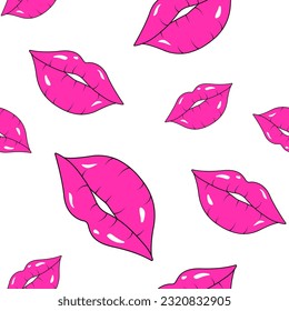 Vector.Pattern. rosafarbene Schminke. Frau lips Formen. Auf weißem Hintergrund. Valentinstag küsst nahtloses Muster.Love.Dream.Tenderness.Passion.  Mädchenmund-Hintergrund Romantische EPS10