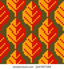 Vector,pixel art of red and orange leaves indicating summer.