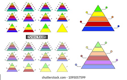 Vector-Pyramid infographic, repainted. The diagram of the triangle, Increasing, decreasing diagram, Chart 1, 2, 3, 4, 5, 6, 7, 8, 9, 10, 11, 12 steps, strategy, success, design element.