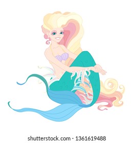 vectorr flat outline cartoon cute mermaid Fairy sea