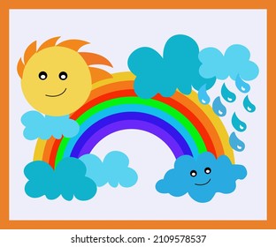  Vector.Rainbow is a fun,colorful, children,s illustration.Rainbow children,s greeting card.