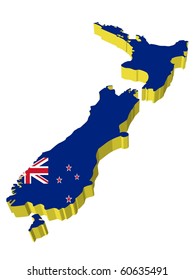  vectors 3D map of New Zealand