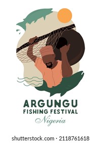 VECTORS. Argungu Fishing Festival in Nigeria, Africa's Biggest Fishing Celebration, tradition, fisherman, Kebbi State, Mata Fadan River, February, cultural event