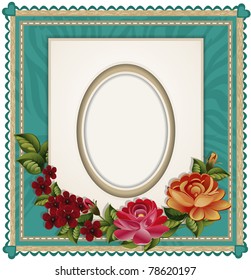 Vectors of the background with an oval frame for the photo and roses