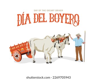 VECTORS. Banner for the Day of the Oxcart driver in Costa Rica. Also great for the Independence day, Annexation of Nicoya and patriotic or cultural events. Oxcart parade, oxen, farmer, traditional