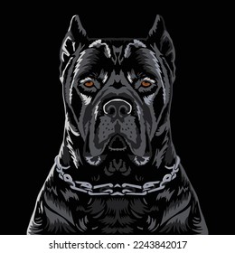 VECTORS. Black Cane Corso dog with a chain collar, flat colors and shading