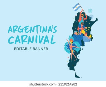 VECTORS. Carnival in Argentina, South America, mardi gras, parade, holiday, culture, tradition, festivities, flag, map