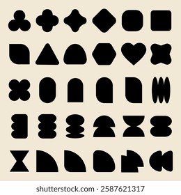 Vectors. Collection of abstract geometric shapes in black. Various shapes like circles, squares, and triangles. Geometric shapes in different styles and forms. Black shapes, vector set.