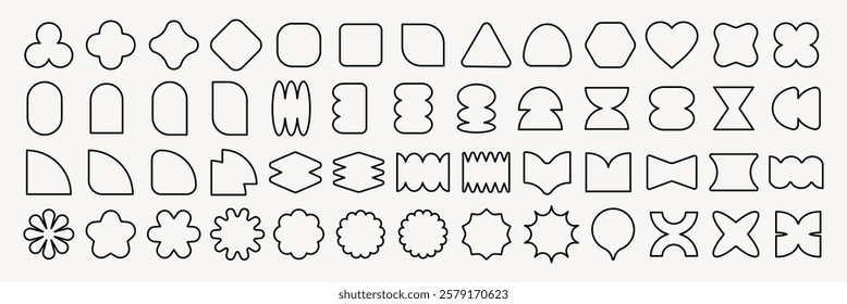 Vectors. A collection of geometric shapes, featuring diverse geometric patterns. Geometric designs include circles, triangles, and squares. Unique geometric art. Black shapes, vector set.