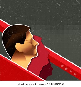 Vector's Communist Red Retro Poster Background With People And Place For Text