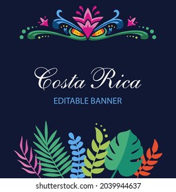 VECTORS. Costa Rica Ox cart traditional painting design for Independence Day, civic holidays, tourism, travel, floral, night, text holder, divider