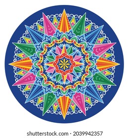 VECTORS. Costa Rica Traditional Ox Cart Wheel design for Independence Day and civic holidays. Blue version.
