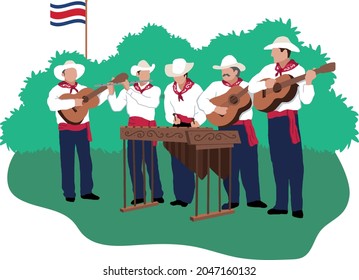 VECTORS. Costa Rican Folk Music Group playing marimba and guitars [Removable background] Grupo Folklorico Costarricense. Musica tipica, Ticos