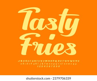 Vectors creative advertisement Tasty Fries. Trendy Cursive Font. Artistic Alphabet Letters and Numbers set