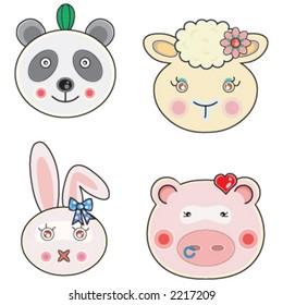 Vectors cute animals face 02