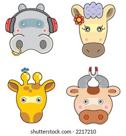 Vectors cute animals face 03