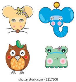 Vectors cute animals face 04