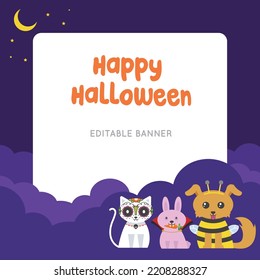 VECTORES. Banner lindo para fiestas de Halloween, concursos de disfraces de mascotas, clínicas veterinarias, tiendas de mascotas y refugios para animales