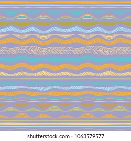Vectors dividers, brushes, design elements set. Seamless waves pattern. Doodle wavy borders, ribbons. Colorful abstract ornamental brush strokes and lines collection. 