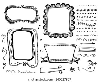 vectors doodle cartoon border and design elements vectors doodle straight classical white vegetation wildflower star crowd group black boundary heap single leaf sign heart set meeting vintage messy sc