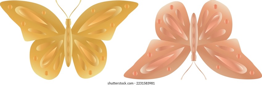 vectors, drawings of colorful butterflies. drawings of butterflies of golden color. the shapes.