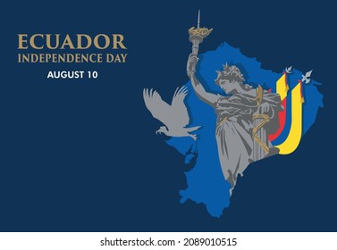 VECTORS. Ecuador Independence Day, Independence Monument, August 10, Quito, Condor bird, Map