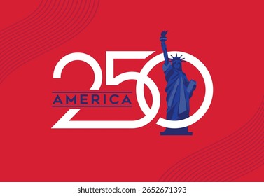 VETORES. Banner editável para a comemoração do 250º aniversário da independência americana. America 250, Estados Unidos, liberdade, logotipo, tipografia, letras