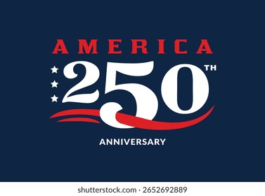 VETORES. Banner editável para a comemoração do 250º aniversário da independência americana. America 250, Estados Unidos, liberdade, logotipo, tipografia, letras