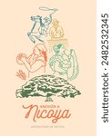 VECTORS. Editable banner for the Annexation of the Nicoya Party, Guanacaste (Costa Rica). Contributions, symbols, traditions, music, playing marimba, dancing, Guanacaste tree, food