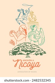 VECTORS. Editable banner for the Annexation of the Nicoya Party, Guanacaste (Costa Rica). Contributions, symbols, traditions, music, playing marimba, dancing, Guanacaste tree, food