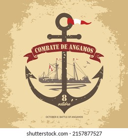 VECTORES. Banner editable para la batalla de Angamos y el Día del Mar en Perú, 8 de octubre, festividad cívica, patriótico, vintage, marina