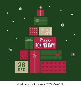 VECTORS. Editable banner for Boxing Day, celebrated as a second Christmas Day in Canada, the United Kingdom, Australia, New Zealand, the Bahamas, South Africa and Nigeria, december 26