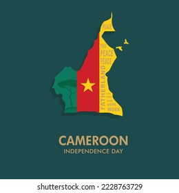 VECTORS. Editable banner for Cameroon Independence Day, National day and patriotic events. Flag, map, motto, elegant