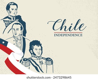 VECTORS. Editable banner for Chile Independence Day. The independence process is divided into three stages led by Jose Miguel Carrera, Casimiro Marco del Pont and Bernardo O'Higgins