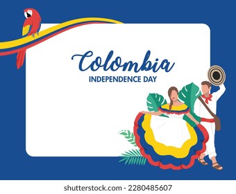 VECTORES. Pancarta editable para el Día de la Independencia de Colombia y eventos patrióticos. Celebración, festival, fiesta, música, danza tradicional, vestimenta tradicional