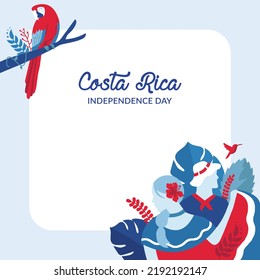 VECTORS. Editable banner for Costa Rica Independence Day and patriotic holidays, September 15, traditional dress, folkloric, text holder, nature
