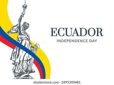 VECTORS. Editable banner for Ecuador Independence Day. Monument, flag, patriotic