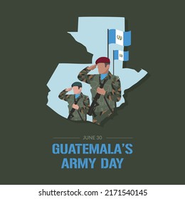 VECTORS. Editable banner for Guatemala's Army Day, June 30, civic holiday, map, flag, patriotic