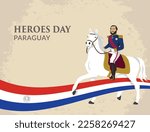 VECTORS. Editable banner for Heroes day in Paraguay, a celebration to commemorate the bravery of Francisco Solano Lopez and others who fought in defence of their country